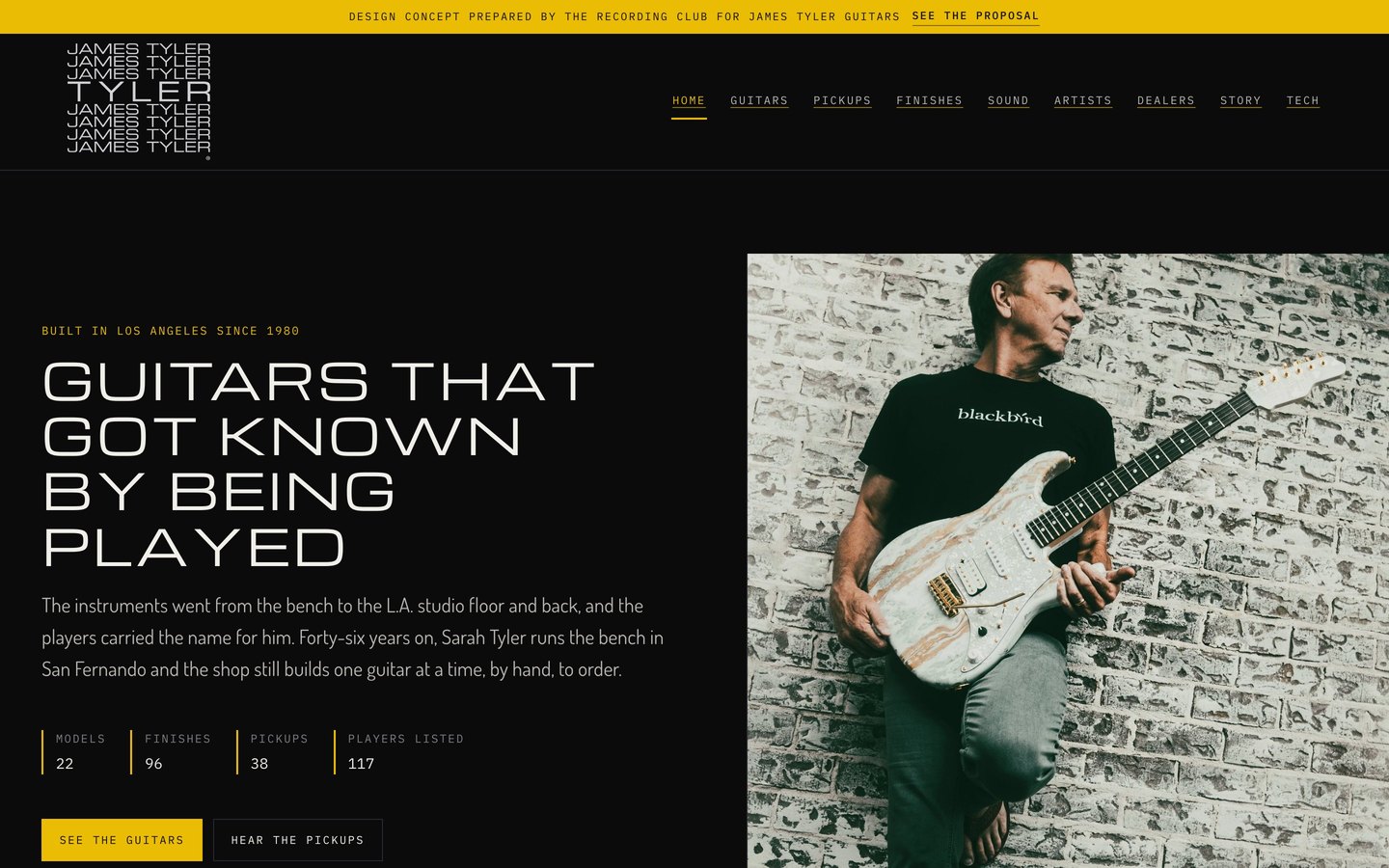 The redesigned James Tyler Guitars home page