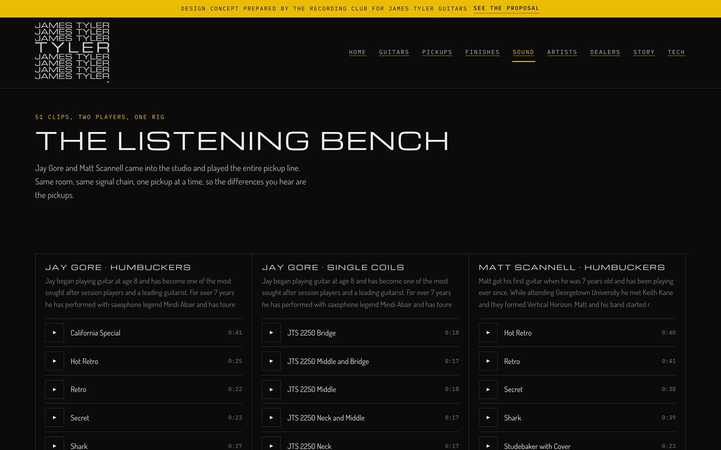 The listening bench page with 51 pickup clips